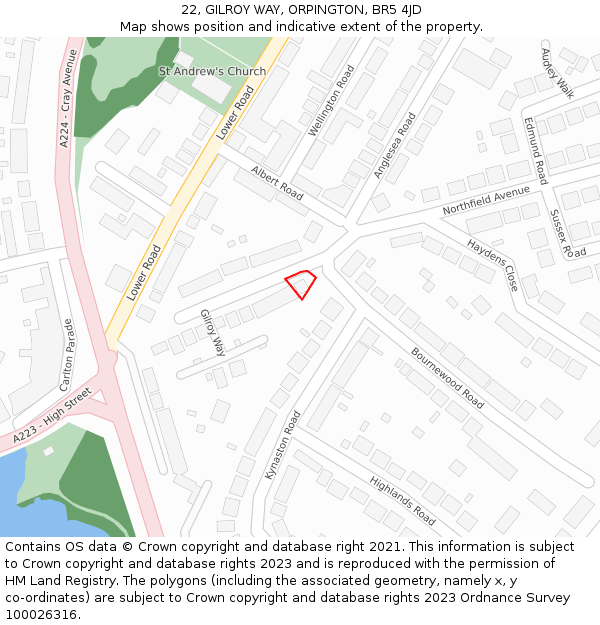 22, GILROY WAY, ORPINGTON, BR5 4JD: Location map and indicative extent of plot
