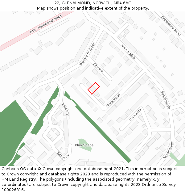 22, GLENALMOND, NORWICH, NR4 6AG: Location map and indicative extent of plot