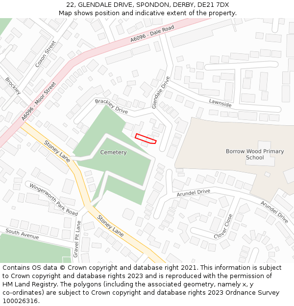 22, GLENDALE DRIVE, SPONDON, DERBY, DE21 7DX: Location map and indicative extent of plot