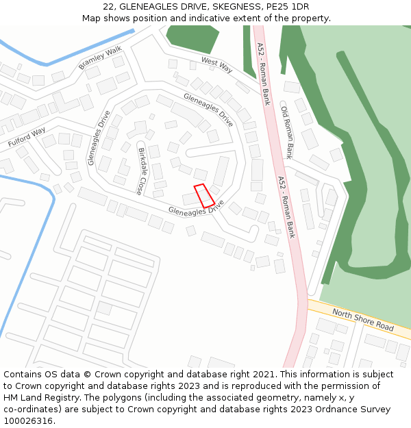 22, GLENEAGLES DRIVE, SKEGNESS, PE25 1DR: Location map and indicative extent of plot