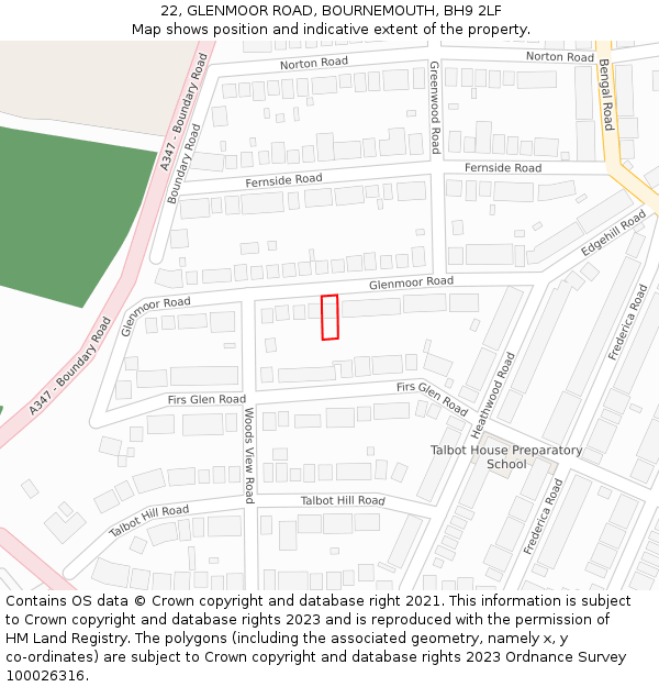 22, GLENMOOR ROAD, BOURNEMOUTH, BH9 2LF: Location map and indicative extent of plot