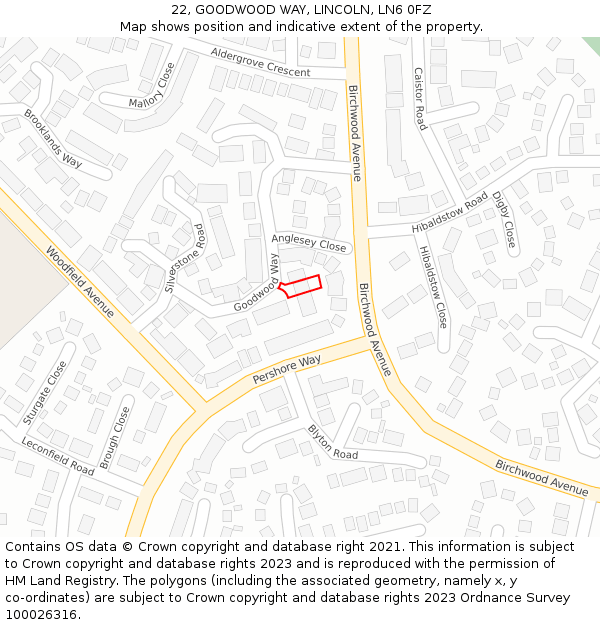22, GOODWOOD WAY, LINCOLN, LN6 0FZ: Location map and indicative extent of plot