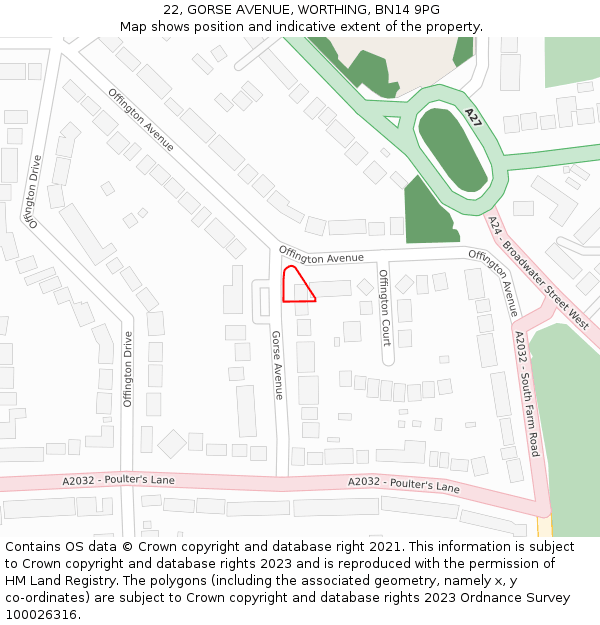 22, GORSE AVENUE, WORTHING, BN14 9PG: Location map and indicative extent of plot