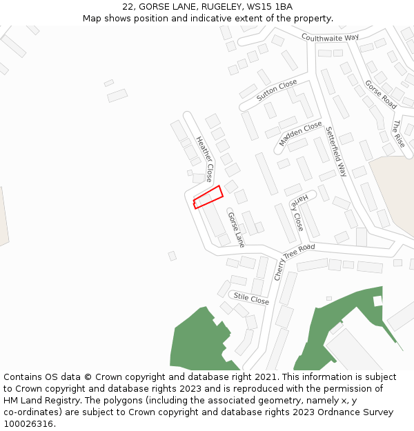 22, GORSE LANE, RUGELEY, WS15 1BA: Location map and indicative extent of plot