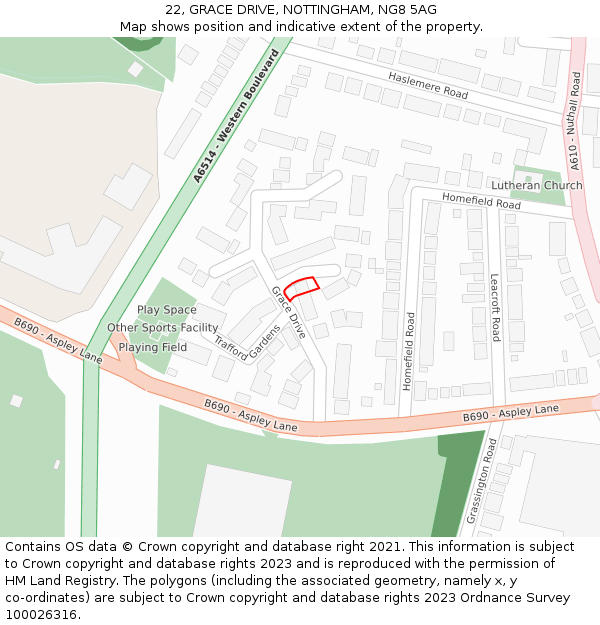 22, GRACE DRIVE, NOTTINGHAM, NG8 5AG: Location map and indicative extent of plot