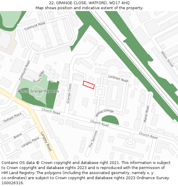 22, GRANGE CLOSE, WATFORD, WD17 4HQ: Location map and indicative extent of plot