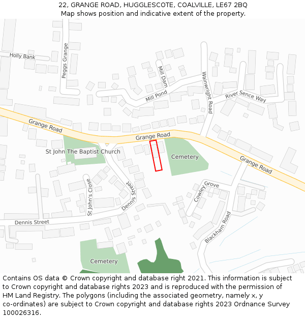 22, GRANGE ROAD, HUGGLESCOTE, COALVILLE, LE67 2BQ: Location map and indicative extent of plot