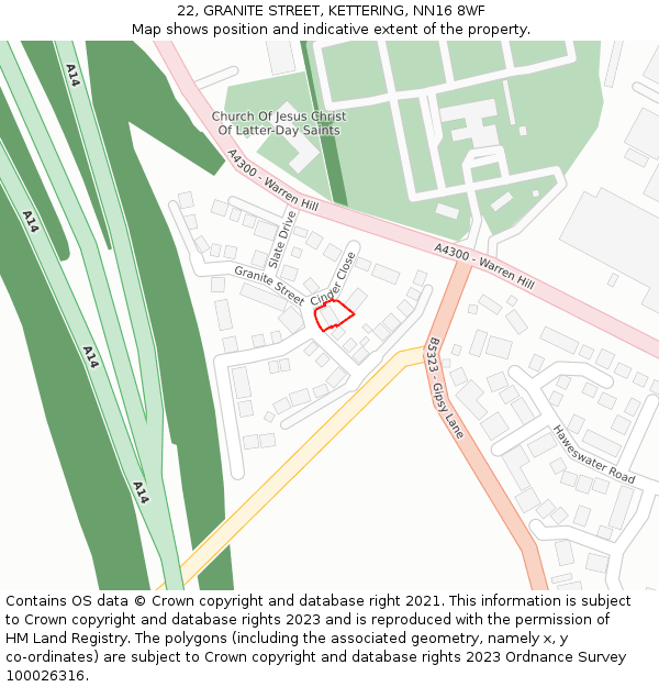 22, GRANITE STREET, KETTERING, NN16 8WF: Location map and indicative extent of plot