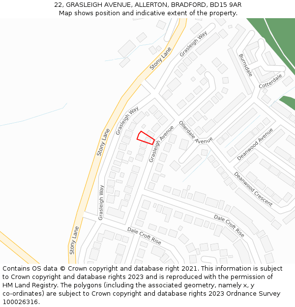 22, GRASLEIGH AVENUE, ALLERTON, BRADFORD, BD15 9AR: Location map and indicative extent of plot