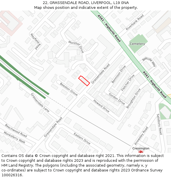 22, GRASSENDALE ROAD, LIVERPOOL, L19 0NA: Location map and indicative extent of plot