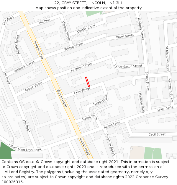 22, GRAY STREET, LINCOLN, LN1 3HL: Location map and indicative extent of plot