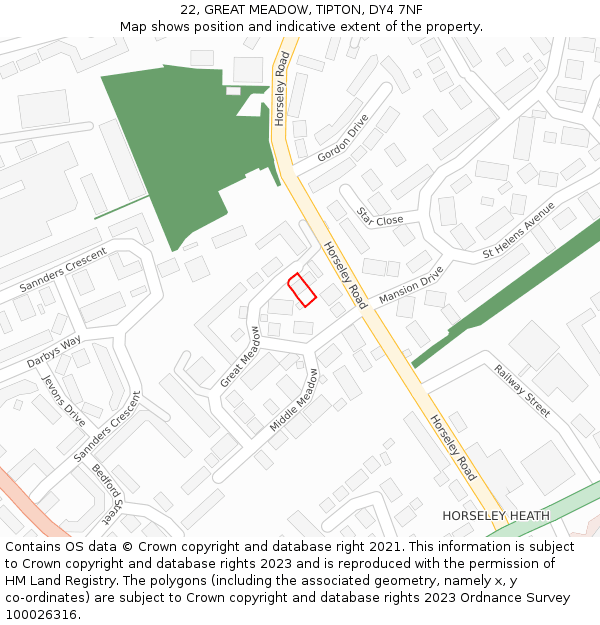 22, GREAT MEADOW, TIPTON, DY4 7NF: Location map and indicative extent of plot