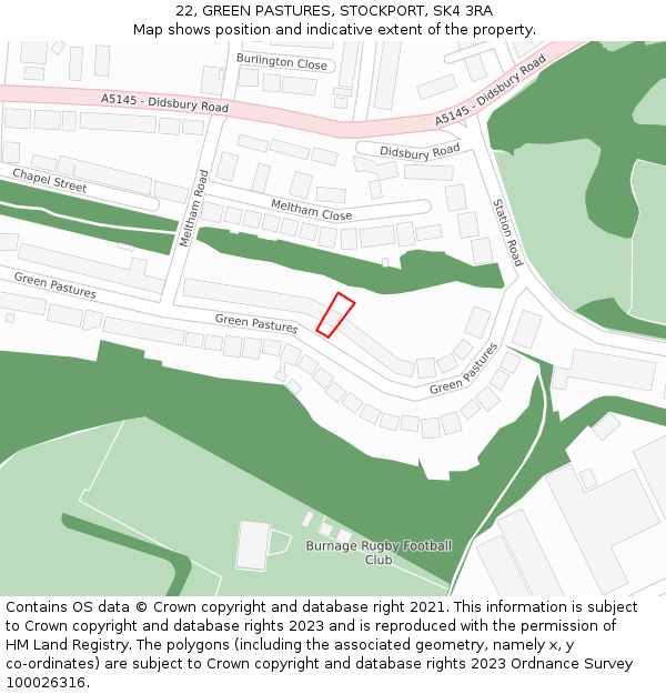 22, GREEN PASTURES, STOCKPORT, SK4 3RA: Location map and indicative extent of plot