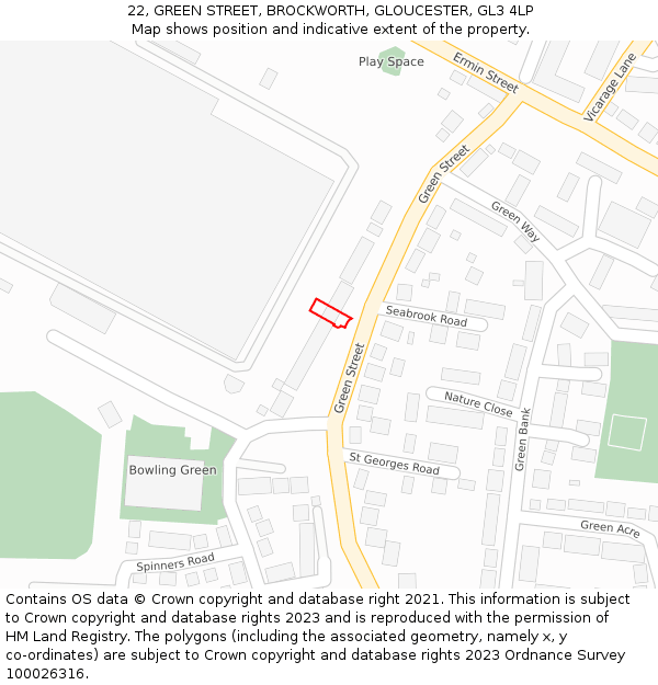 22, GREEN STREET, BROCKWORTH, GLOUCESTER, GL3 4LP: Location map and indicative extent of plot