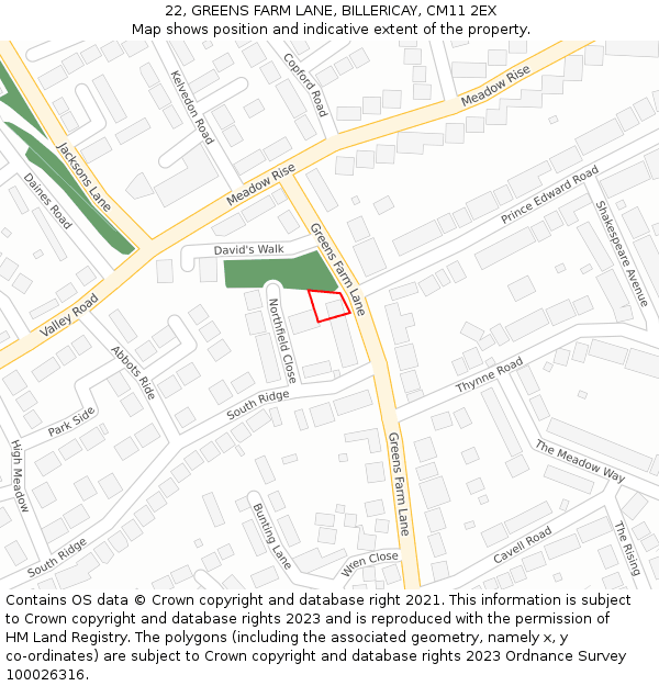 22, GREENS FARM LANE, BILLERICAY, CM11 2EX: Location map and indicative extent of plot