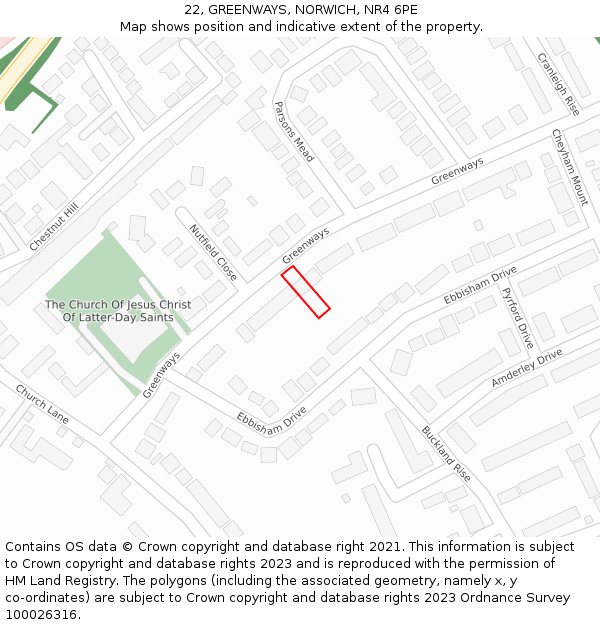22, GREENWAYS, NORWICH, NR4 6PE: Location map and indicative extent of plot