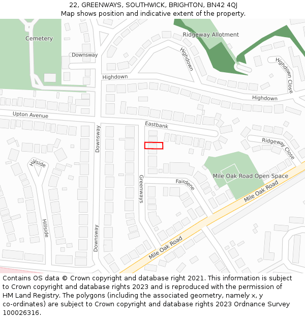22, GREENWAYS, SOUTHWICK, BRIGHTON, BN42 4QJ: Location map and indicative extent of plot