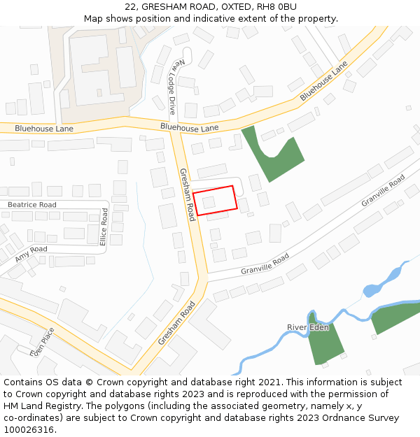 22, GRESHAM ROAD, OXTED, RH8 0BU: Location map and indicative extent of plot