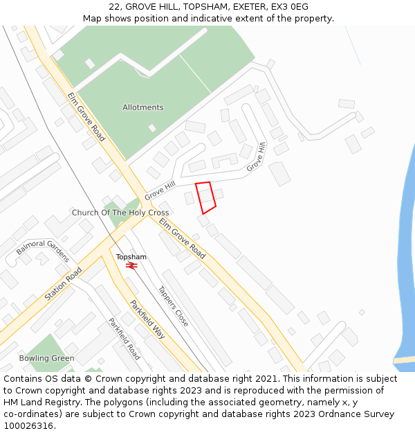 22, GROVE HILL, TOPSHAM, EXETER, EX3 0EG: Location map and indicative extent of plot