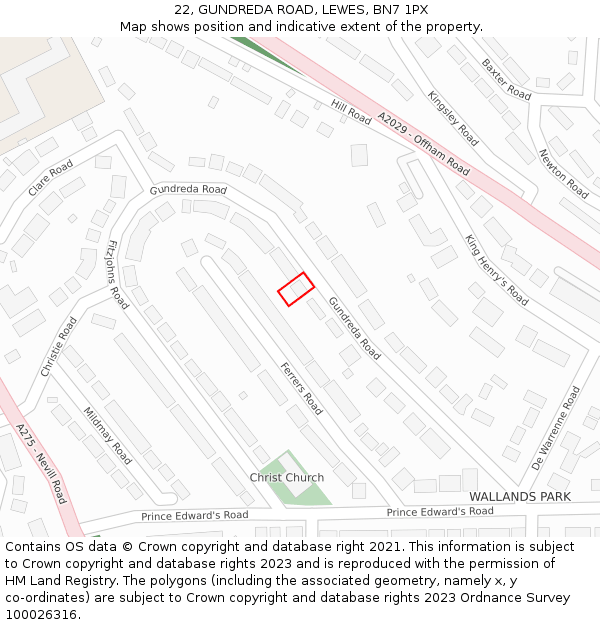 22, GUNDREDA ROAD, LEWES, BN7 1PX: Location map and indicative extent of plot