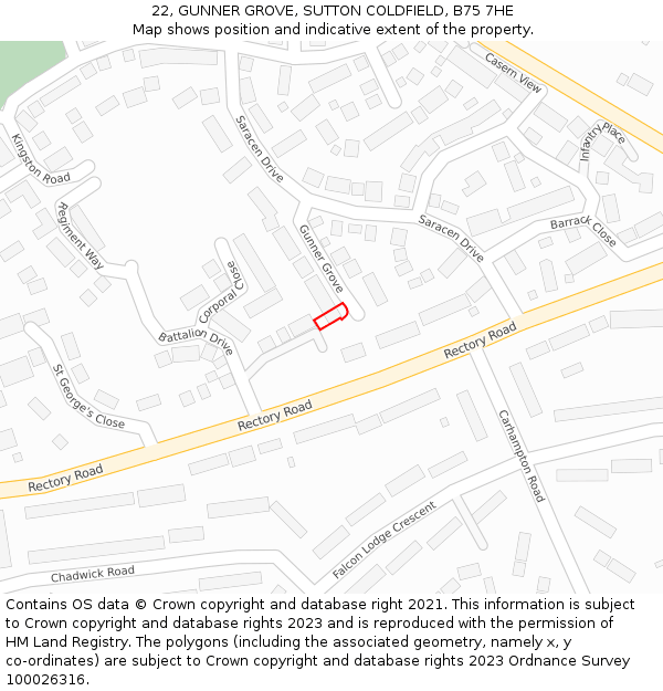 22, GUNNER GROVE, SUTTON COLDFIELD, B75 7HE: Location map and indicative extent of plot