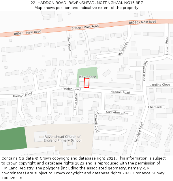 22, HADDON ROAD, RAVENSHEAD, NOTTINGHAM, NG15 9EZ: Location map and indicative extent of plot