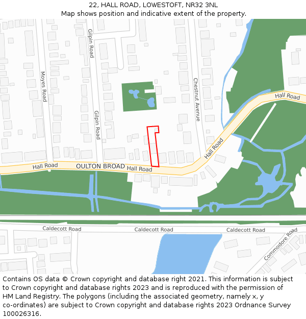 22, HALL ROAD, LOWESTOFT, NR32 3NL: Location map and indicative extent of plot