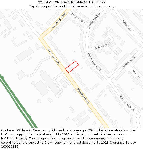 22, HAMILTON ROAD, NEWMARKET, CB8 0NY: Location map and indicative extent of plot