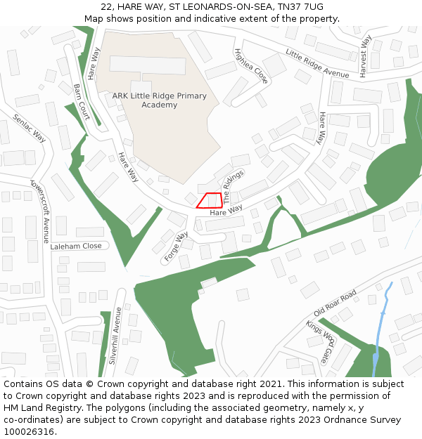 22, HARE WAY, ST LEONARDS-ON-SEA, TN37 7UG: Location map and indicative extent of plot
