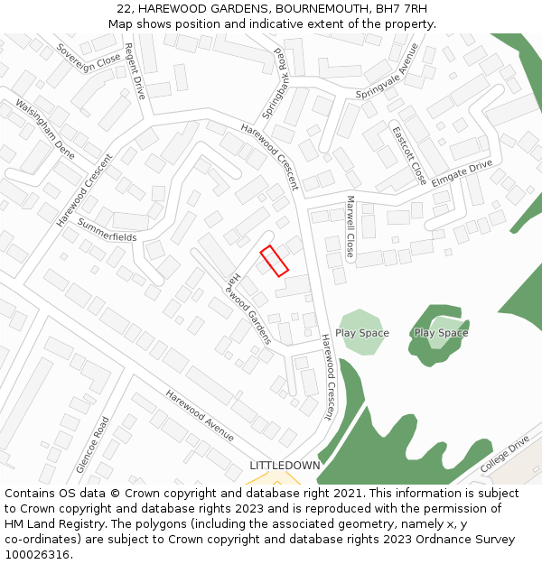 22, HAREWOOD GARDENS, BOURNEMOUTH, BH7 7RH: Location map and indicative extent of plot