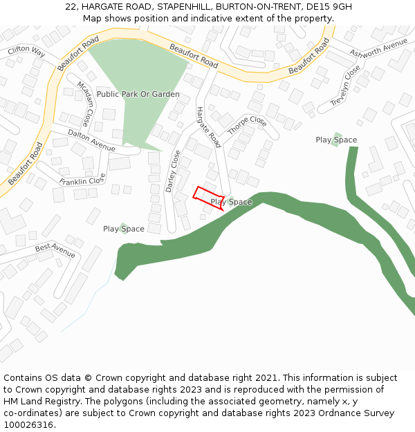22, HARGATE ROAD, STAPENHILL, BURTON-ON-TRENT, DE15 9GH: Location map and indicative extent of plot