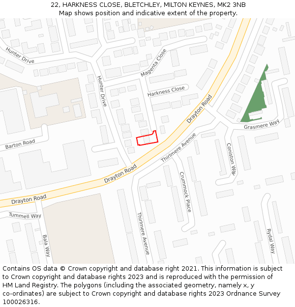 22, HARKNESS CLOSE, BLETCHLEY, MILTON KEYNES, MK2 3NB: Location map and indicative extent of plot
