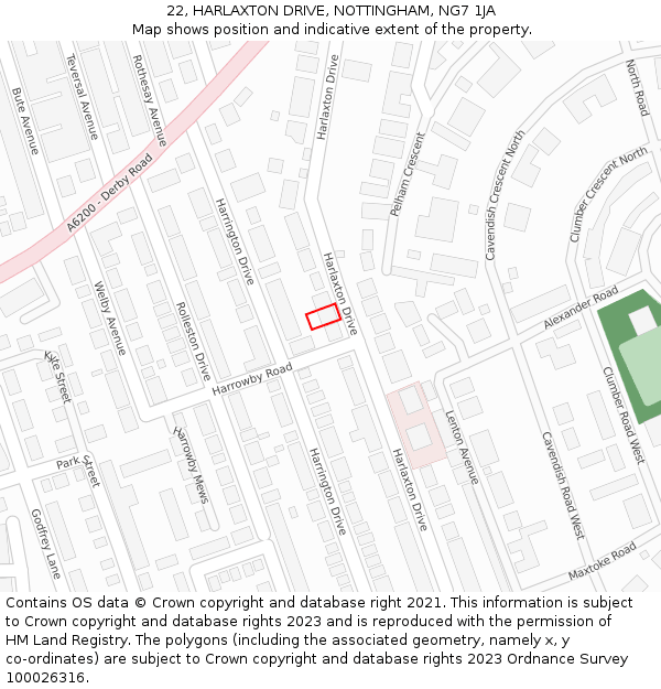 22, HARLAXTON DRIVE, NOTTINGHAM, NG7 1JA: Location map and indicative extent of plot