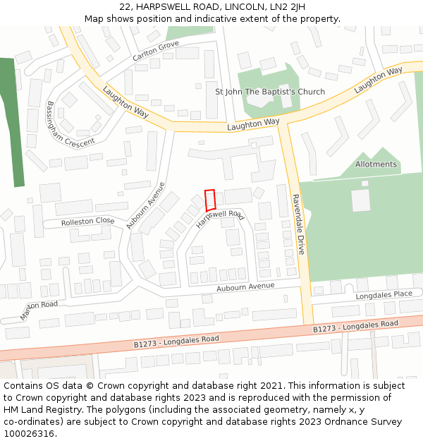 22, HARPSWELL ROAD, LINCOLN, LN2 2JH: Location map and indicative extent of plot