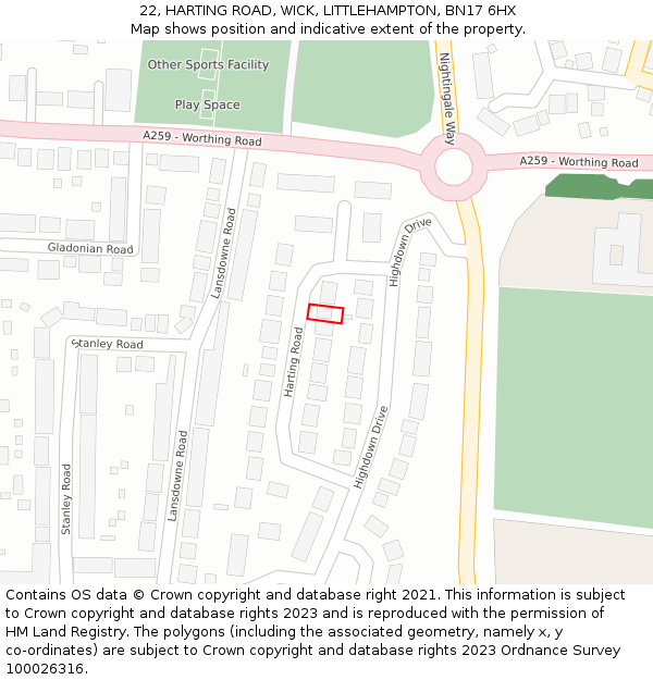 22, HARTING ROAD, WICK, LITTLEHAMPTON, BN17 6HX: Location map and indicative extent of plot