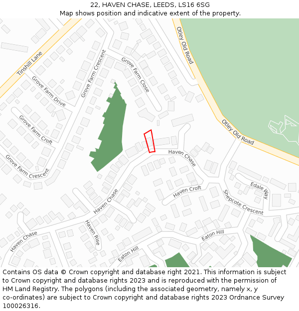 22, HAVEN CHASE, LEEDS, LS16 6SG: Location map and indicative extent of plot