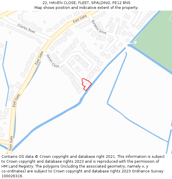 22, HAVEN CLOSE, FLEET, SPALDING, PE12 8NS: Location map and indicative extent of plot