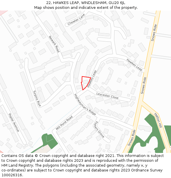 22, HAWKES LEAP, WINDLESHAM, GU20 6JL: Location map and indicative extent of plot