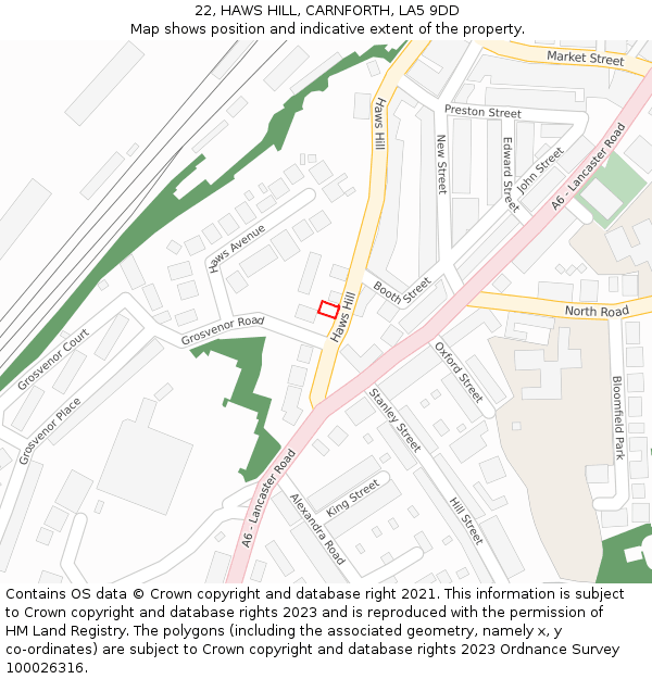 22, HAWS HILL, CARNFORTH, LA5 9DD: Location map and indicative extent of plot