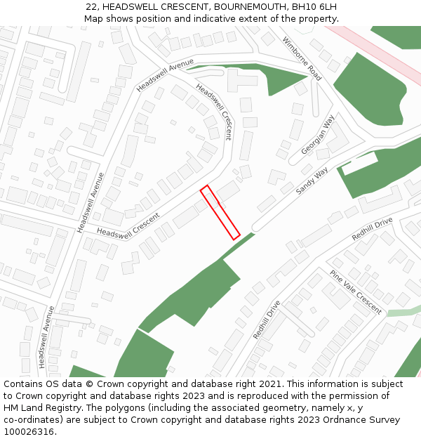 22, HEADSWELL CRESCENT, BOURNEMOUTH, BH10 6LH: Location map and indicative extent of plot