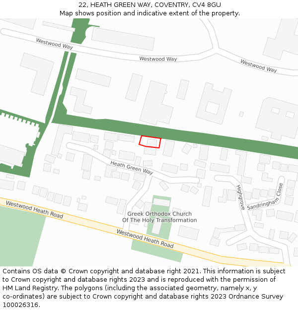 22, HEATH GREEN WAY, COVENTRY, CV4 8GU: Location map and indicative extent of plot