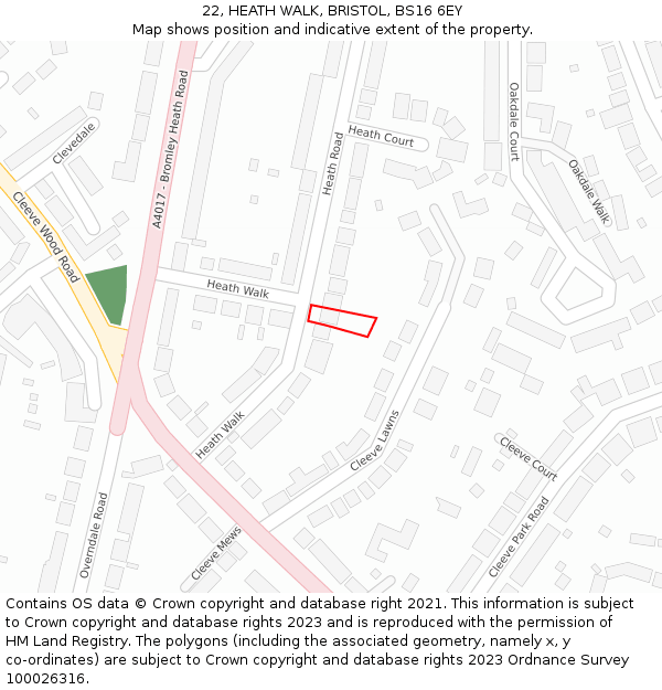 22, HEATH WALK, BRISTOL, BS16 6EY: Location map and indicative extent of plot