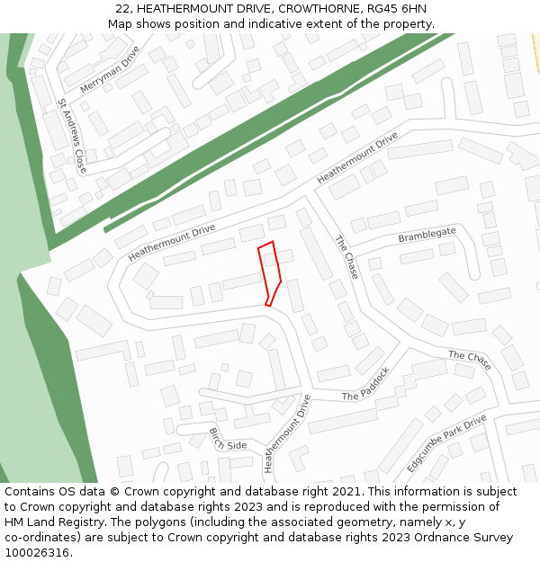 22, HEATHERMOUNT DRIVE, CROWTHORNE, RG45 6HN: Location map and indicative extent of plot