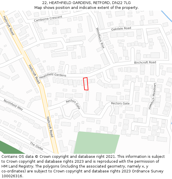 22, HEATHFIELD GARDENS, RETFORD, DN22 7LG: Location map and indicative extent of plot