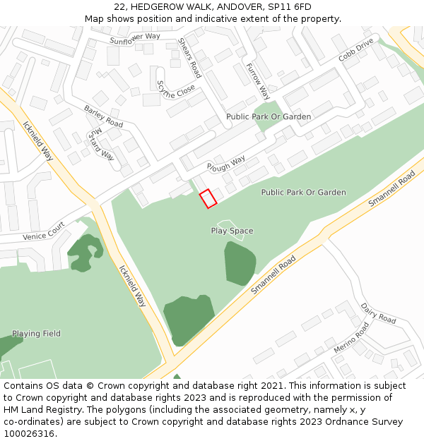 22, HEDGEROW WALK, ANDOVER, SP11 6FD: Location map and indicative extent of plot