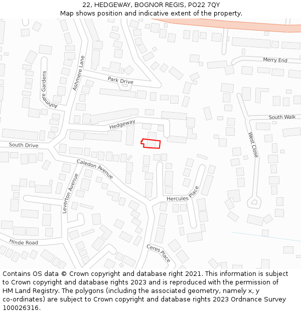 22, HEDGEWAY, BOGNOR REGIS, PO22 7QY: Location map and indicative extent of plot
