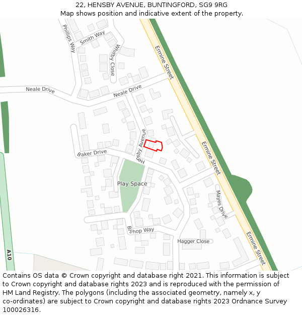 22, HENSBY AVENUE, BUNTINGFORD, SG9 9RG: Location map and indicative extent of plot