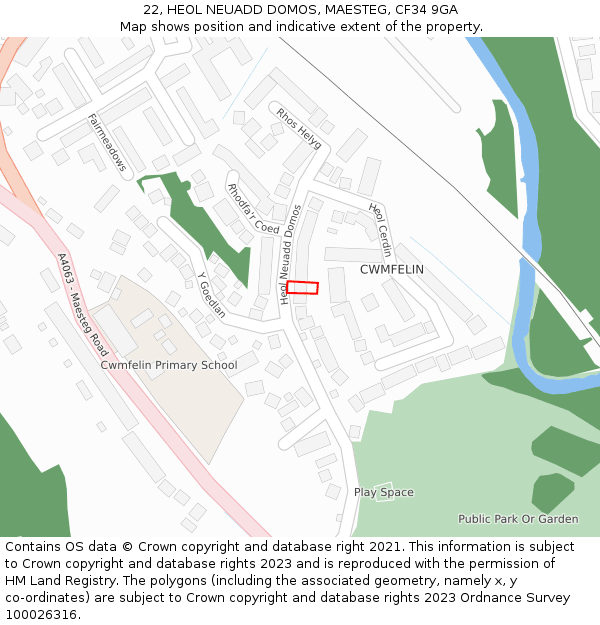 22, HEOL NEUADD DOMOS, MAESTEG, CF34 9GA: Location map and indicative extent of plot