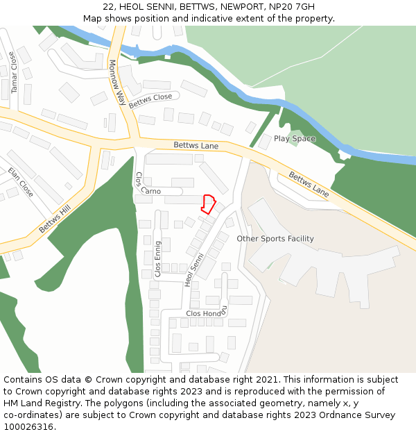 22, HEOL SENNI, BETTWS, NEWPORT, NP20 7GH: Location map and indicative extent of plot