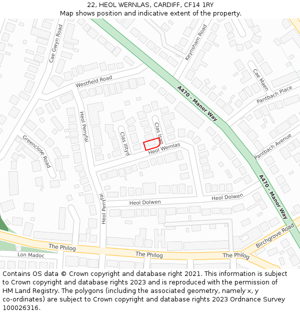 22, HEOL WERNLAS, CARDIFF, CF14 1RY: Location map and indicative extent of plot